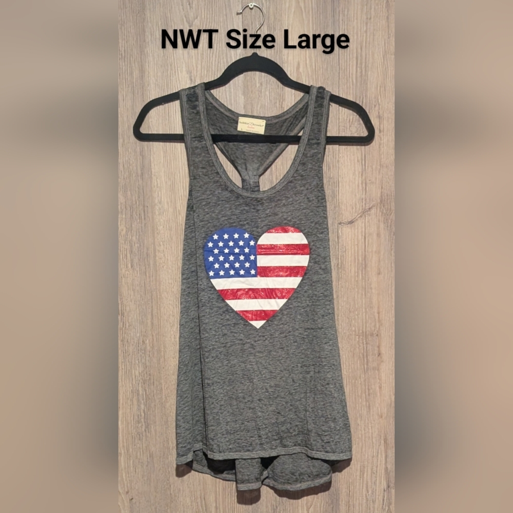 Bobbie Brooks Gray Tank Top with American Flag Heart